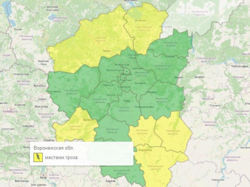Жёлтый уровень опасности объявили в первый день лета из-за погоды в Воронежской области